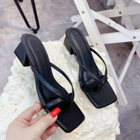 Dép cao gót xỏ ngón mũi vuông gót cao 4cm -Bigsize 40,41,42,43