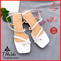 Dép cao gót xỏ ngón quai chéo có thể điều chỉnh quai hậu cao 5cm đế vuông TiMa.lala - Hàng Chính Hãng - Trắng - 37