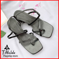 Dép cao gót xỏ ngón quai chéo có thể điều chỉnh quai hậu cao 5cm đế vuông TiMa.lala - Hàng Chính Hãng - Đen - 39