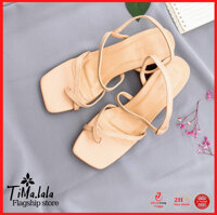 Dép cao gót xỏ ngón quai chéo có thể điều chỉnh quai hậu cao 5cm đế vuông TiMa.lala - Hàng Chính Hãng - Nude - 39