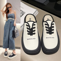 Dép Chanel kiểu dáng dày, kín mũi cho phụ nữ, trang phục ngoài trời, giày vải không gót mới mùa hè 2025, xu hướng Ins