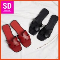 Dép Chữ H, Da Cá Sấu Thời Trang Nữ Erosska Mới Nhất, Mũi Vuông Màu Đỏ DE020