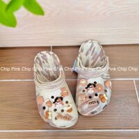 Dép classic loang kem nâu -  tặng 14 jibbitz tự chọn