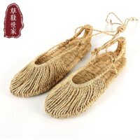Dép cỏ mây vintage, giày rơm gai, giày dệt tự nhiên truyền thống, buộc dây, dép nam nữ thủ công thuần túy, mùa hè thoải mái