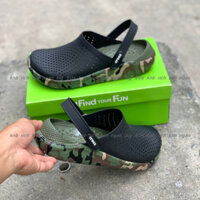 Dép Crocs Camo Đen đế vẩy sơn rêu, Sục Nam Nữ Literide Clog Camo Đi Mưa Cao Cấp - KNB hottrend