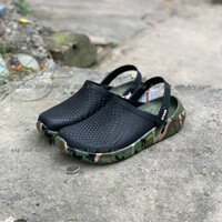 Dép Crocs Camo Đen đế vẩy sơn rêu, Sục Nam Nữ Literide Clog Camo Đi Mưa Cao Cấp - kimngansg