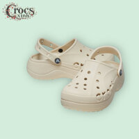 Dép Crocs Đế Cao Nữ – Giày Sandal Lỗ Thoáng Khí Thời Trang, Êm Chân Màu Trắng Đen Kem