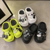 Dép Crocs Nam Nữ Đế 6cm Hàng Loại 1 Tặng Kèm Bộ Sticker Nơ Carô Xinh Xắn Dễ Thương Cực Êm Chân Tăng Chiều Cao Hot Trend
