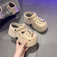 Dép crocs nữ đế cao 7cm 3TDEP, dép sục nữ cross Gấu 80 bít mũi tăng chiều cao, dép đi mưa,chống nước