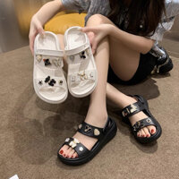 Dép Crocs nữ đế EVA Cao 5cm, Dép Sandal Nữ Hở Mũi Gắn Kèm Sticker Charm nổi dễ thương