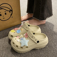 🔥Dép Cross, Giày Sandal Nữ Đính Charm Nổi Sao Bông Dễ Thương, Ngọt Ngào Đế Độn Cao 6cm Hack Dáng Chân Đẹp Thời Trang