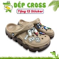 Dép Cross Nâu Đế Đen Sục Crocs Lượn Sóng, Dép Duet Khủng Long Sục Bánh Mì Êm Ái [ DUET NÂU ]