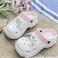 Dép cross nữ đế cao 5cm kèm charm đá sang chảnh êm chân tôn dáng chống trơn trượt, dép lỗ nhựa EVA phong cách Hàn Quốc
