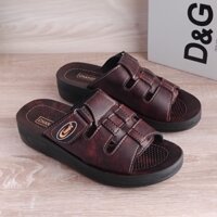Dép da nam Changfa quai bản ngang màu nâu đỏ sang trọng size 38 - 42