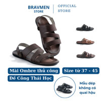 Dép da nam Công Thái Học, đế mài Ombre thủ công độc đáo, thiết kế quai hậu 3 quai chính hãng BS01