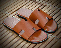 Dép Da Nam Hermès Hàng Hiệu Khâu Tay Thủ Công SDT18 Brown