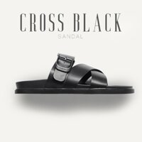 Dép da nam quai chéo cao cấp CROSS BLACK chống nước đế bằng thời trang êm chân AOTA