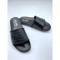 Dép da Nam quai ngang in họa tiết sọc ngang màu đen mã R2