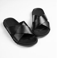 Dép da nam quai ngang Pathon quai chữ X màu đen đế 2 lớp mẫu SD94