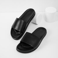 Dép da nam quai ngang PHANANH.4MAM'S màu đen da tấm đế 2 lớp cao cấp