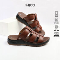 Dép da nam SOFM quai hậu đế kếp đúc, da bò tự nhiên quai da siêu bền chắc, đi nước thoải mái