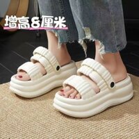 Dép đế bằng 2025 [Tăng chiều cao 8cm] Dép đế dày đi ngoài trời thoải mái cho phụ nữ mùa hè tăng chiều cao phong cách Hàn Quốc nền tảng chống trượt giảm cân đế mềm chống nước