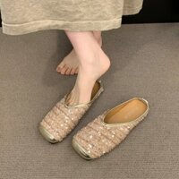 Dép Đế Bằng Phong Cách Chanel Nửa Dép Nữ Giày Đơn Phù Hợp Với 2025 Mặc Ngoài Phong Cách Mới Nửa Dép Tính Khí Cao Cấp