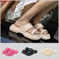 Dép đế bệt LACHAPELLY Nữ, Dép đi biển mũi vuông màu trơn, Giày đế bệt mềm mại thời trang Dép hoa mùa hè