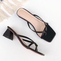 Dép đế trấu Guốc Nữ Xỏ Ngón 5cm Birken guốc cao gót mũi vuông Detaunisex màu Đen - G501