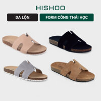 Dép Đế Trấu Nam Nữ Birken Quai Ngang Chữ H Da Bò Hishoo thời trang VNXK R095