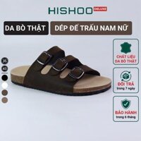 Dép Đế Trấu Nam Nữ Birken Quai Ngang 3 Khóa Chất Liệu Da Bò Sáp Hishoo M092