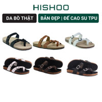 Dép Đế Trấu Nam Nữ Birken Xỏ Ngón Da Bò Sáp Hishoo M098