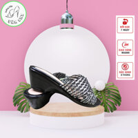 Dép đế xuồng 5 phân chống trơn trượt Lưới Mềm đan Chéo đen bạc thời trang nữ trung niên cho các quý bà các mẹ cực đẹp