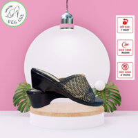 Dép đế xuồng 5 phân chống trơn trượt Lưới Mềm đan Chéo đen kem thời trang nữ trung niên cho các quý bà các mẹ cực đẹp