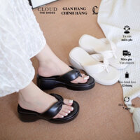 Dép đế xuồng nữ cao 6-8cm CL mũi tròn quai kẹp