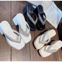 Dép đế xuồng quai kẹp xỏ ngón đính đá xoàn nữ cao 9cm L.XOAN