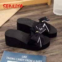Dép đế xuồng SENLIYA quai ngang phối nơ xinh xắn thời trang mùa hè 2020 cho nữ với nhiều màu tùy chọn