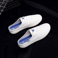 Dép Dép Nữ Xuân 2025 Phong Cách Mới Phù Hợp Với Nửa Hỗ Trợ Người Ảnh Hưởng Không Gót Lười Giày Trắng Nữ Baoto