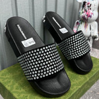 Dép DG full  ĐÍNH ĐÁ quai ngang, Dép nam thời trang quai ngang phong cách giới trẻ 2 màu đen trắng sành điệu cháy phố