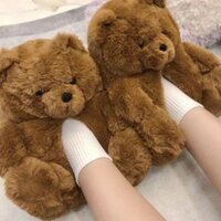 Dép gấu bông ấm áp hoạt hình, giày bông gấu dễ thương, giày gia đình trọn gói trong nhà