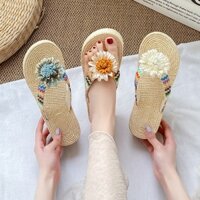 Dép Giả Cói Xỏ Ngón THETUTI.SG Đế Xuồng 5 Phân Hoa Hướng Dương Xinh Xắn - Đi biển - Văn phòng - Mang trong nhà TN35