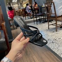 Dép guốc cao gót 3 phân đế vuông quai chéo mảnh màu trăng, kem KN55-3P