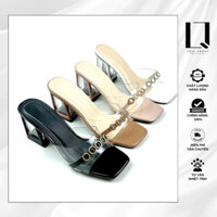 Dép Guốc Cao Gót 5 Phân Thời Trang Quai Trong Suốt Đế Vuông Chắc Chắn LQUI - G112