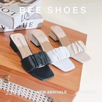 DÉP GUỐC CAO GÓT NỮ QUAI BÈO NHÚN ĐẾ VUÔNG CAO 3 PHÂN MÀU TRẮNG ĐEN SIÊU HOT