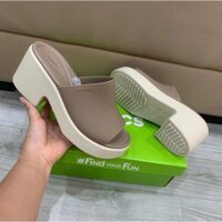 Dép guốc đế xuồng cross blooklyn heel cho nữ cao 6cm chuẩn xịn, màu nâu sữa