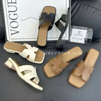 Dép guốc nữ đế thấp quai ngang chữ cao 3p da mềm thời trang QBEL GU15 ANN_Offical