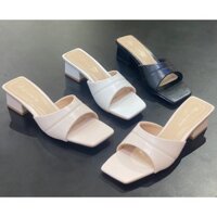 Dép Guốc Nữ Đế Vuông 4 Phân, Giày Sandal Nữ Mũi Vuông Quai Ngang Phồng Êm Chân 4cm_ANP4F