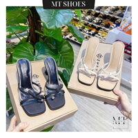 Dép guốc nữ gót cao 7 phân quai trong đính nơ thời trang chất mềm form đẹp tôn chân MT Shoes GN074