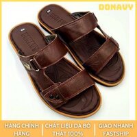 Dép Hai Quai Nam Da Bò DONAVY Thời Trang Thiết Kế 2 Quai Đính Khuy Cá Sấu Không Rỉ Sét Đế Cao Su Đi Êm Chân D2QL - 39 - Màu Nâu