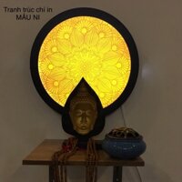 đẹp - HÀO QUANG PHẬT, in tranh trúc chỉ đường kính 30cm, khung sắt - đèn treo ban thờ, tượng thờ phật - cho bàn thờ đẹp